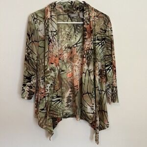 Chicos 1 Popover Open Front Spring Top Green‎ Pink Butterfly